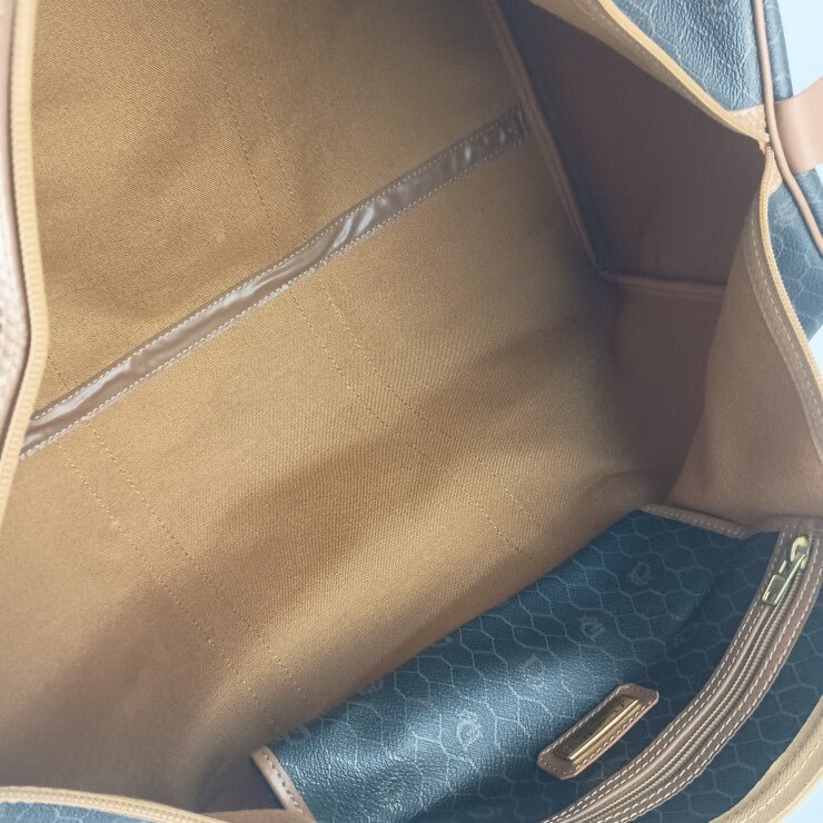 Christian Dior クリスチャン ディオール ボストンバッグ ハニカム ブラウン系 PVC レザー ユニセックス 旅行鞄 ゴールド金具 ヴィンテージ 大容量 美品