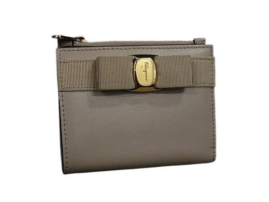 Salvatore Ferragamo フェラガモ 財布 ヴァラリボン JP22E009 レザー ベージュ レディース 二つ折り 財布 ゴールド金具 美品