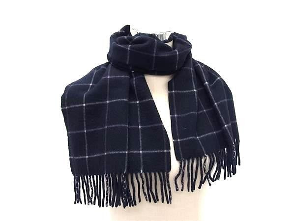 BURBERRY バーバリー マフラー ネイビー系×マルチカラー カシミア100% ユニセックス フリンジ 新古未使用展示品