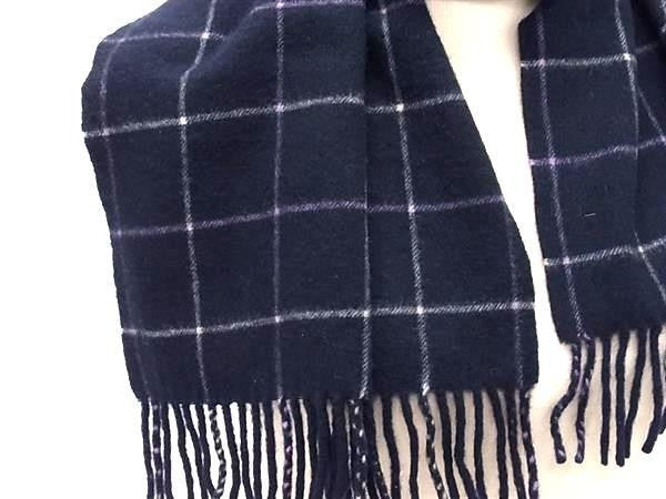 BURBERRY バーバリー マフラー ネイビー系×マルチカラー カシミア100% ユニセックス フリンジ 新古未使用展示品