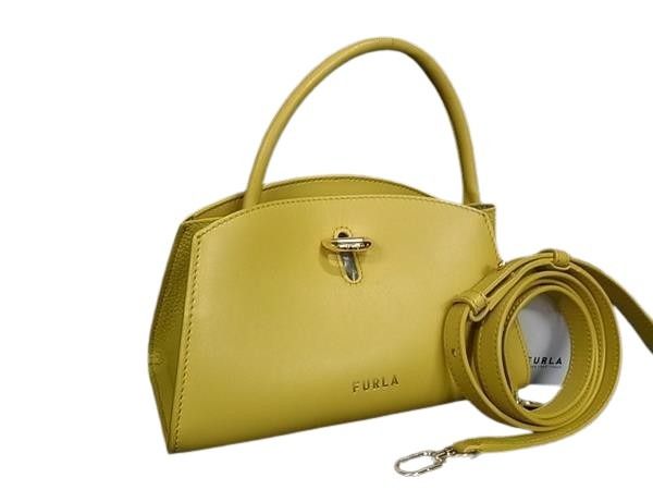 FURLA フルラ ショルダーバッグ GENESI ジェネシー イエロー系 レザー レディース 2WAY ゴールド金具 美品