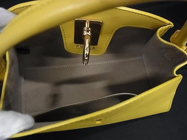 FURLA フルラ ショルダーバッグ GENESI ジェネシー イエロー系 レザー レディース 2WAY ゴールド金具 美品