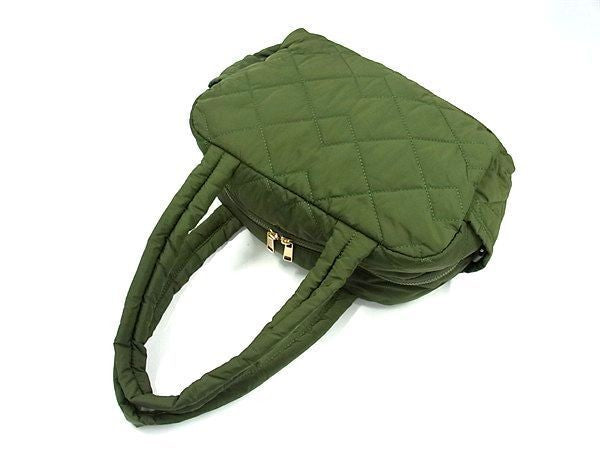 MARC JACOBS マークジェイコブス ハンドバッグ グリーン系 ナイロン レディース キルティング ゴールド金具 美品