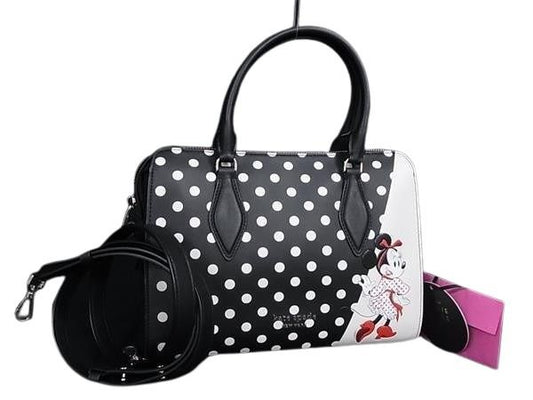 KATE SPADE ケイトスペード ハンドバッグ ディズニーコラボ ミニーマウス ブラック系×ホワイト系 レザー レディース 2WAY ゴールド金具 超美品