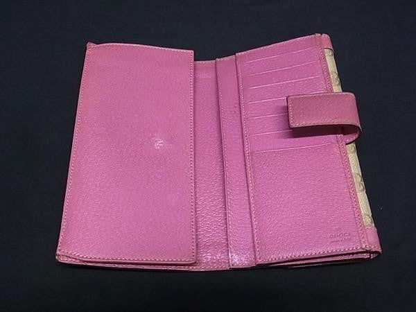 GUCCI グッチ 長財布 GGキャンバス 153211 ブラウン×ピンク系 キャンバス×レザー レディース Wホック 二つ折り ゴールド金具 美品