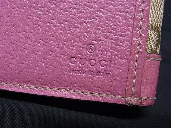 GUCCI グッチ 長財布 GGキャンバス 153211 ブラウン×ピンク系 キャンバス×レザー レディース Wホック 二つ折り ゴールド金具 美品