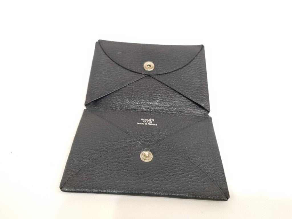 HERMES エルメス カードケース カルヴィ ネイビー系 シェーブル ユニセックス シルバー金具