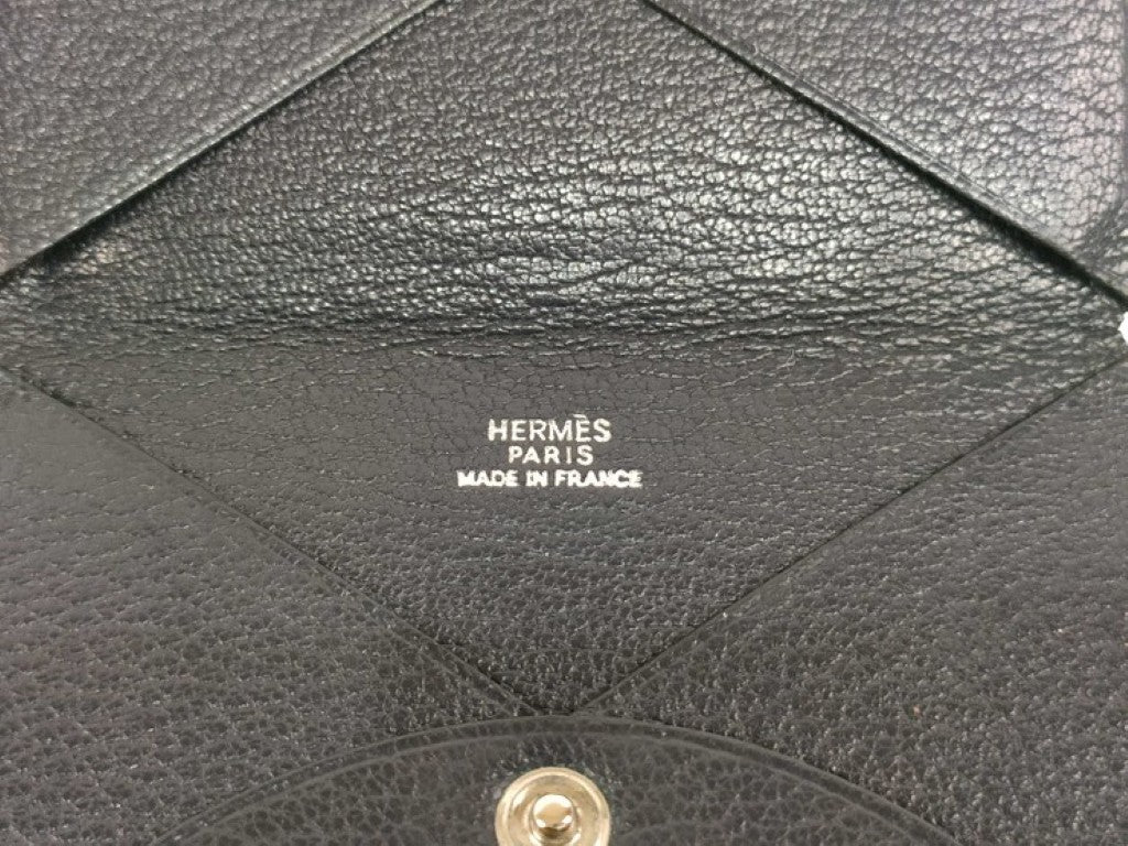 HERMES エルメス カードケース カルヴィ ネイビー系 シェーブル ユニセックス シルバー金具