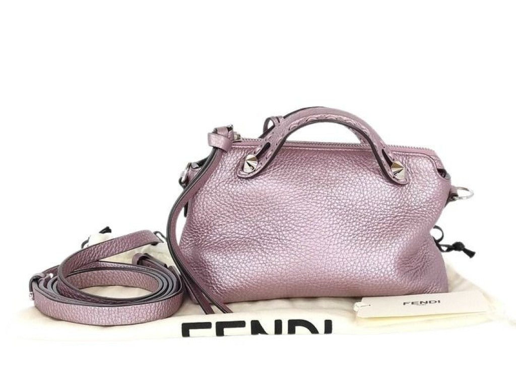 FENDI フェンディ ハンドバッグ バイザウェイ ミニ セレリア 8BS098 メタリックパープル系 レザー レディース 2WAY ショルダーバッグ シルバー金具 美品