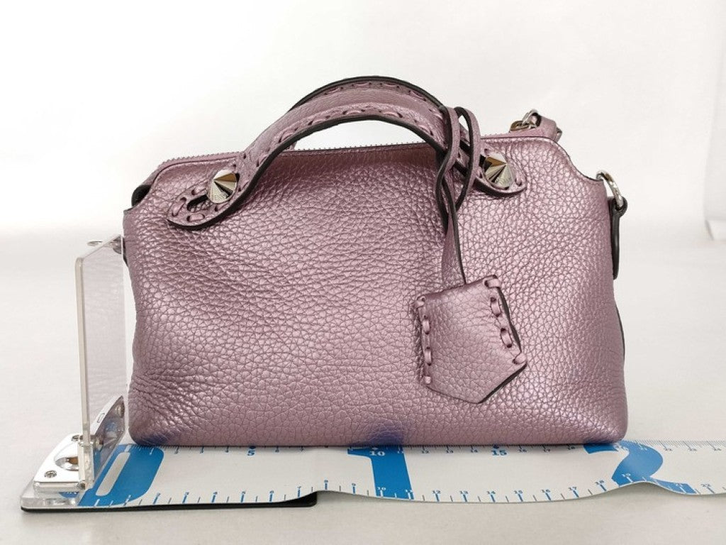 FENDI フェンディ ハンドバッグ バイザウェイ ミニ セレリア 8BS098 メタリックパープル系 レザー レディース 2WAY ショルダーバッグ シルバー金具 美品