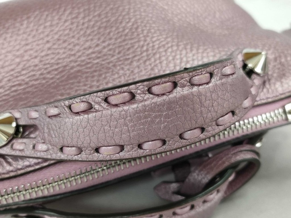 FENDI フェンディ ハンドバッグ バイザウェイ ミニ セレリア 8BS098 メタリックパープル系 レザー レディース 2WAY ショルダーバッグ シルバー金具 美品