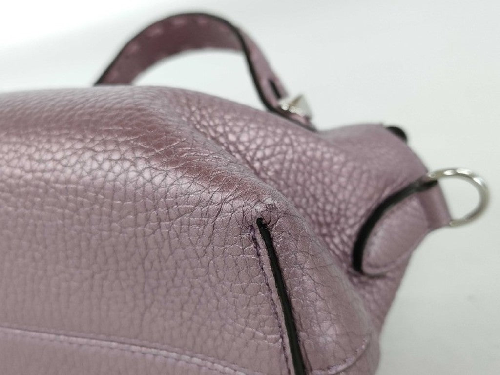 FENDI フェンディ ハンドバッグ バイザウェイ ミニ セレリア 8BS098 メタリックパープル系 レザー レディース 2WAY ショルダーバッグ シルバー金具 美品