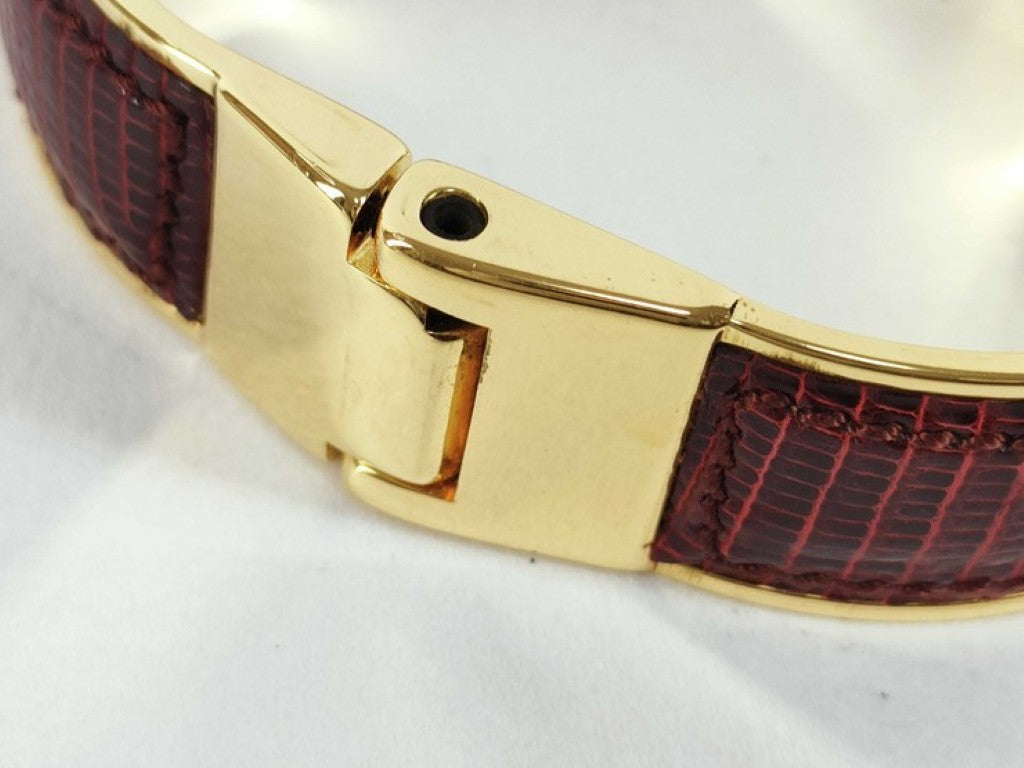 GUCCI グッチ バングル Gロゴ ボルドー ゴールド系 メタル リザード型押しレザー レディース Gモチーフ 美品