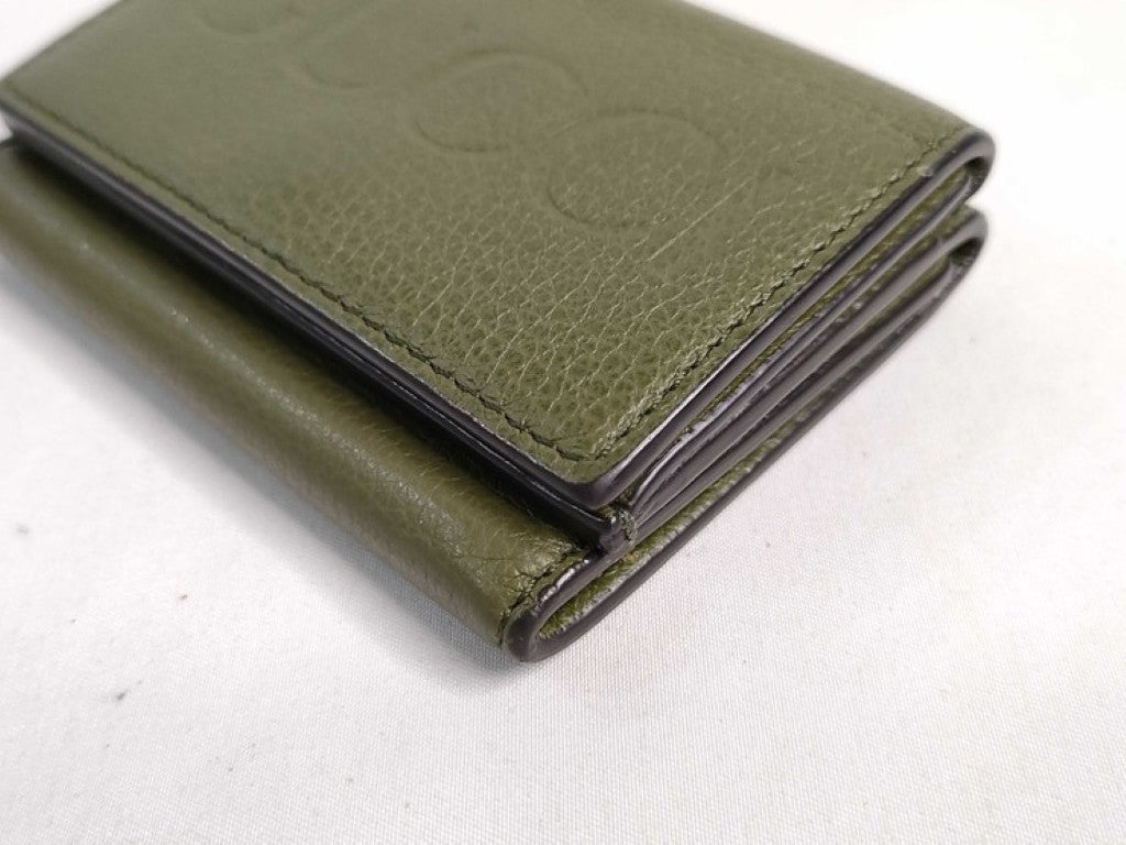 GUCCI グッチ 三つ折り財布 コンパクトウォレット 736151 グリーン系 レザー ユニセックス エンボスロゴ ミニウォレット