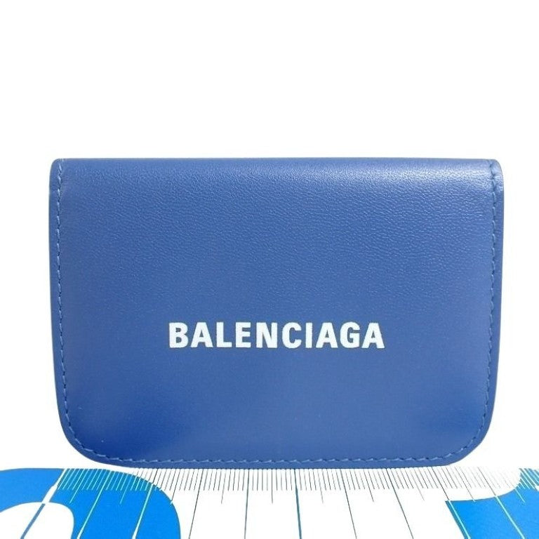 BALENCIAGA バレンシアガ 三つ折り財布 キャッシュ ミニウォレット 593813 ブルー系 レザー ユニセックス 美品