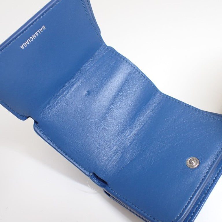 BALENCIAGA バレンシアガ 三つ折り財布 キャッシュ ミニウォレット 593813 ブルー系 レザー ユニセックス 美品