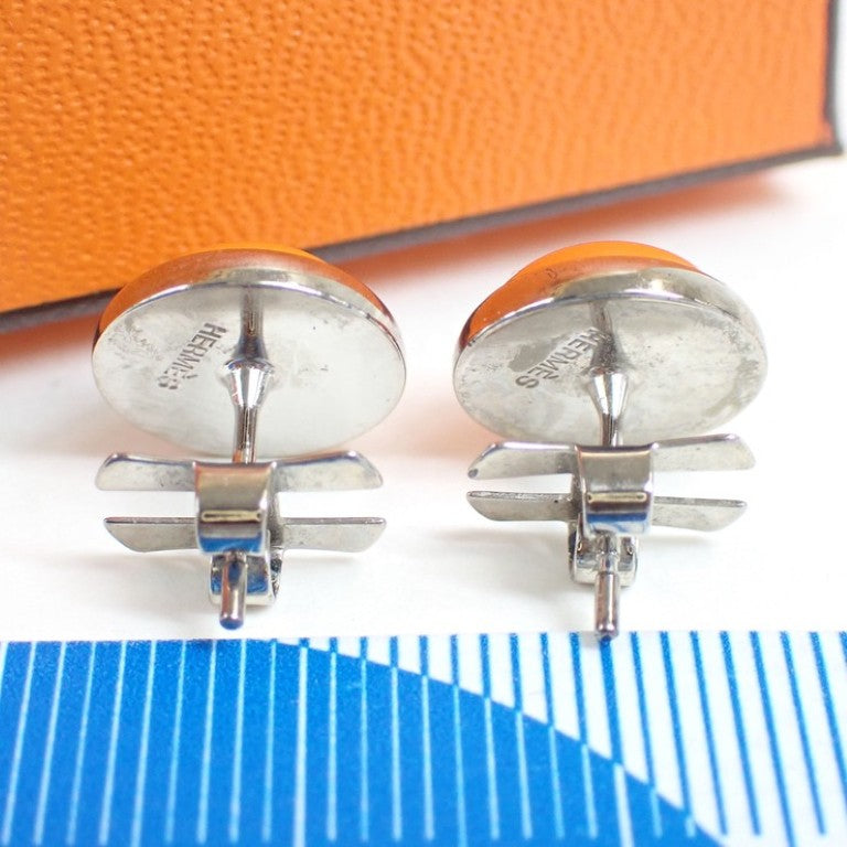 HERMES エルメス ピアス エクリプス オレンジ シルバー系 メタル レディース 美品