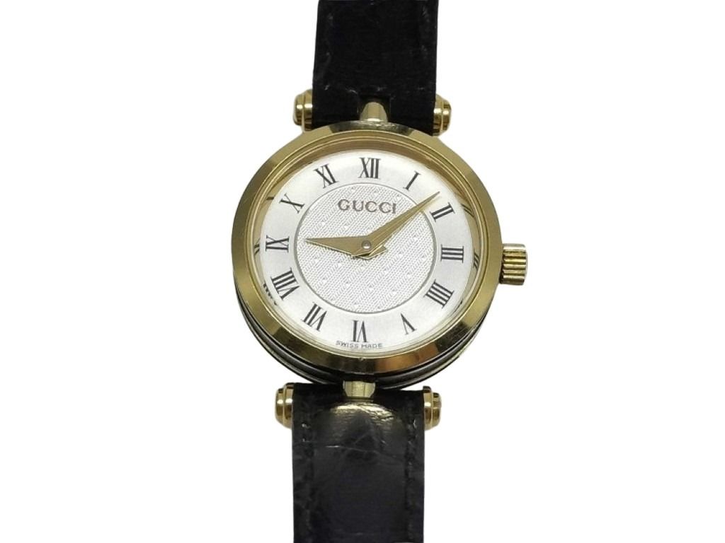 GUCCI グッチ 時計 2040L シルバー ゴールド ブラック系 ステンレス レザー レディース 美品