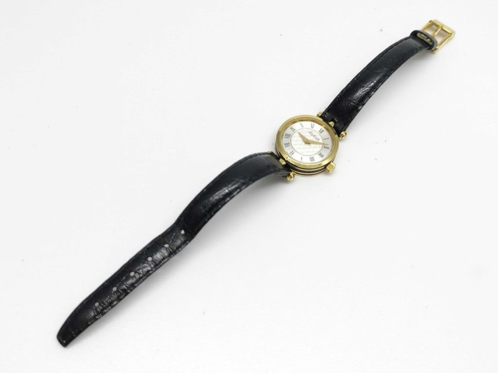 GUCCI グッチ 時計 2040L シルバー ゴールド ブラック系 ステンレス レザー レディース 美品