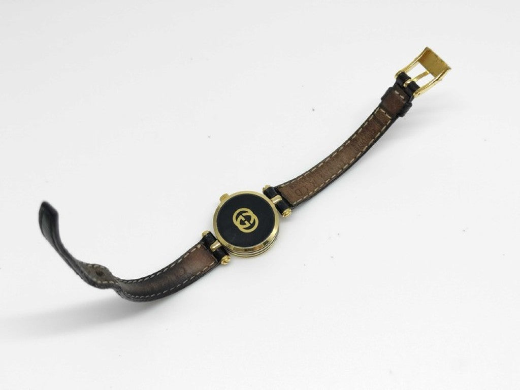 GUCCI グッチ 時計 2040L シルバー ゴールド ブラック系 ステンレス レザー レディース 美品