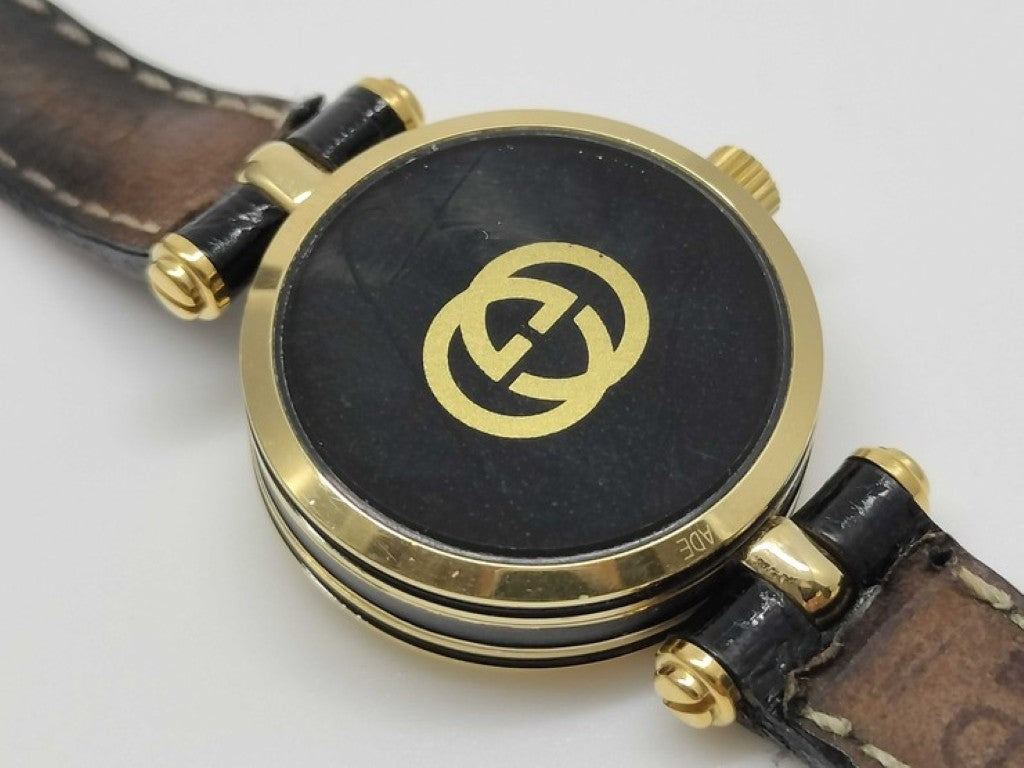 GUCCI グッチ 時計 2040L シルバー ゴールド ブラック系 ステンレス レザー レディース 美品