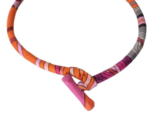 HERMES エルメス ネックレス Petit h プティ アッシュ ブリッド ドゥ ソワ マルチカラー系 シルク レディース チョーカー 美品