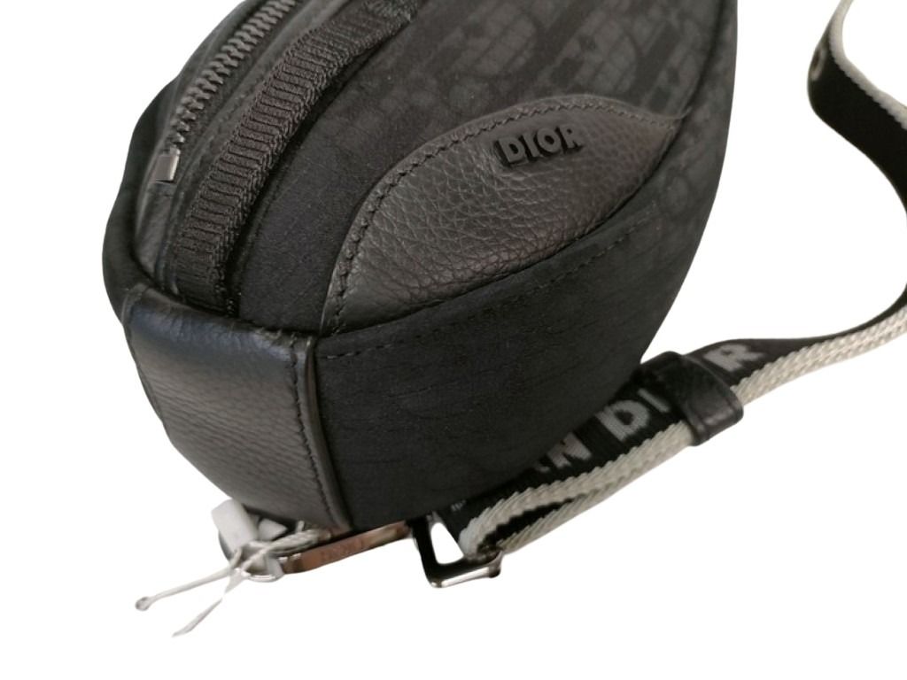 Christian Dior クリスチャンディオール ボディバッグ DIOR SCARAB スカラベ オブリーク ブラック系 キャンバス レザー ユニセックス ウエストバッグ シルバー金具 超美品