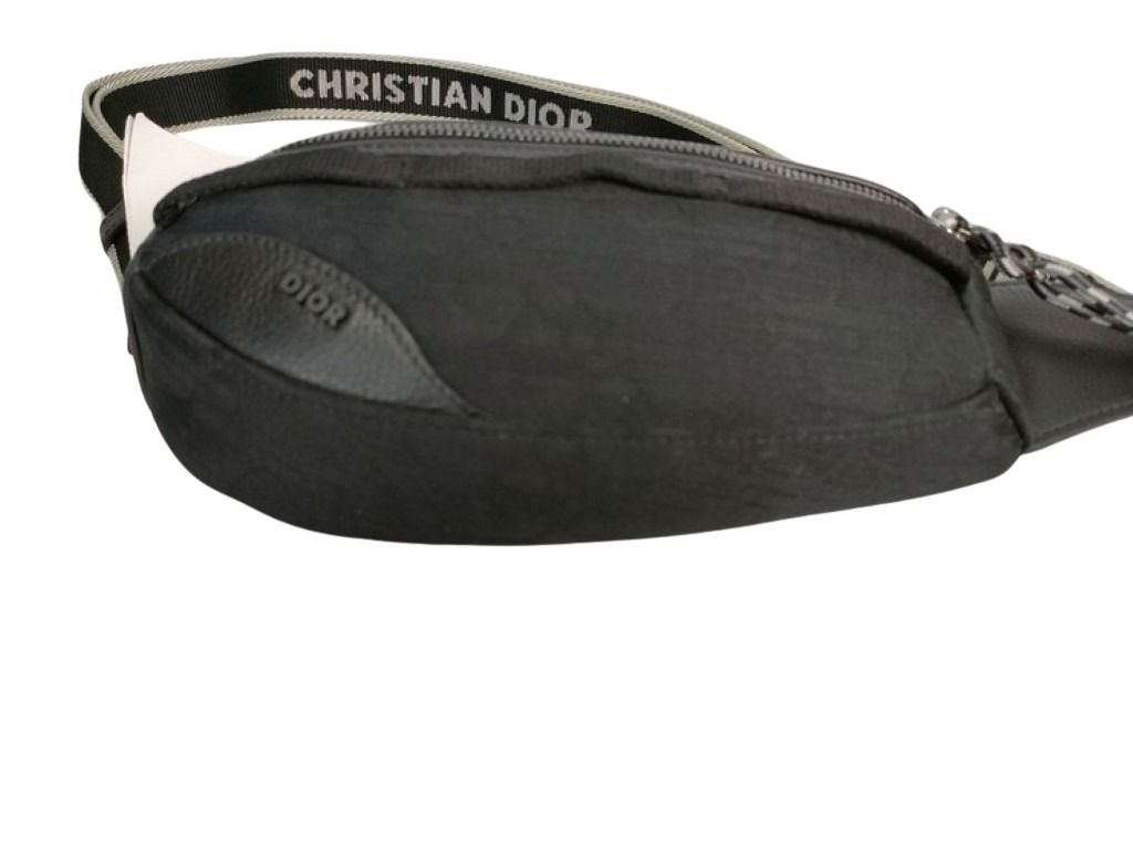 Christian Dior クリスチャンディオール ボディバッグ DIOR SCARAB スカラベ オブリーク ブラック系 キャンバス レザー ユニセックス ウエストバッグ シルバー金具 超美品