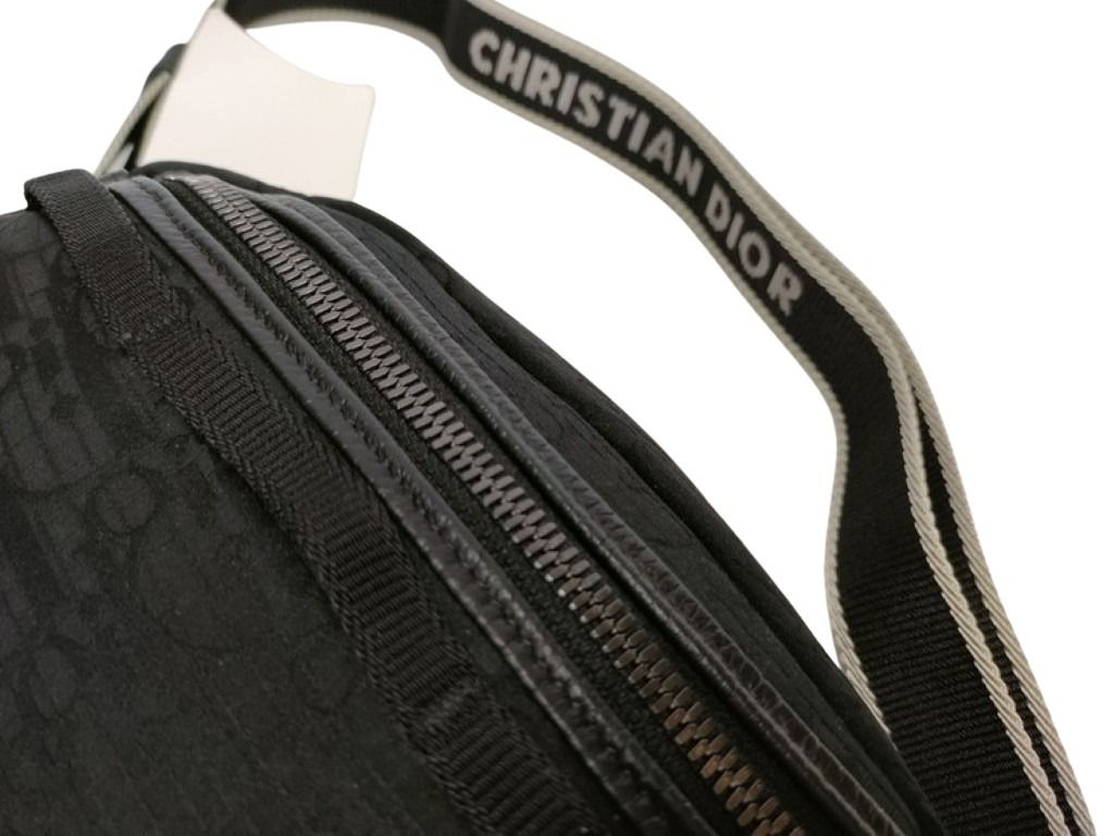 Christian Dior クリスチャンディオール ボディバッグ DIOR SCARAB スカラベ オブリーク ブラック系 キャンバス レザー ユニセックス ウエストバッグ シルバー金具 超美品