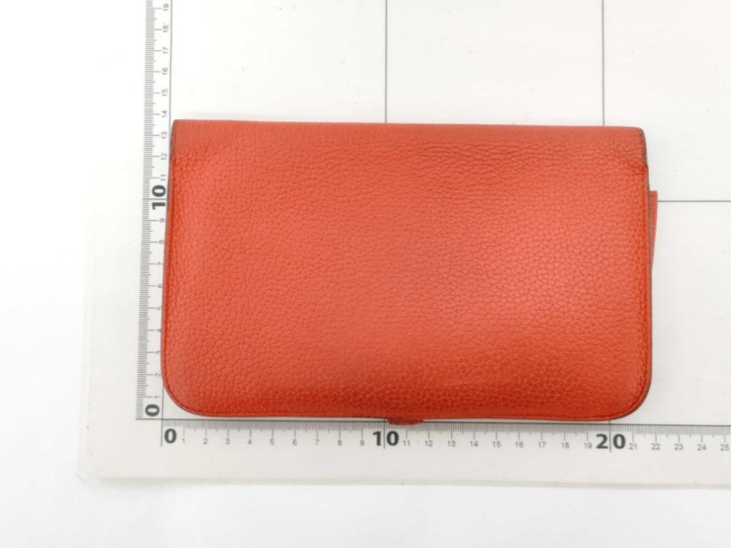 HERMES エルメス 長財布 ドゴンGM X刻印 オレンジ系 トリヨンクレマンス レディース 二つ折り シルバー金具