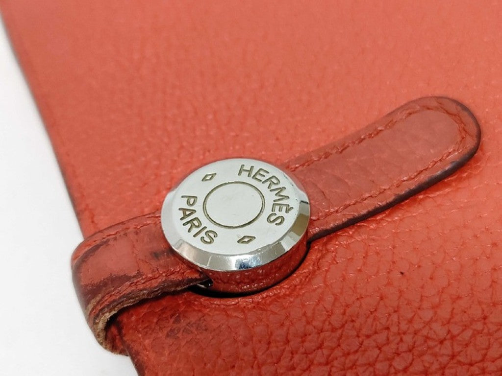 HERMES エルメス 長財布 ドゴンGM X刻印 オレンジ系 トリヨンクレマンス レディース 二つ折り シルバー金具