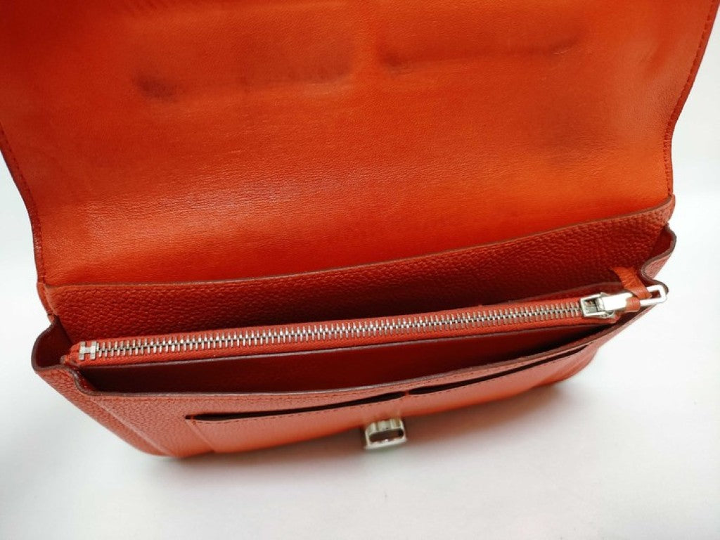 HERMES エルメス 長財布 ドゴンGM X刻印 オレンジ系 トリヨンクレマンス レディース 二つ折り シルバー金具