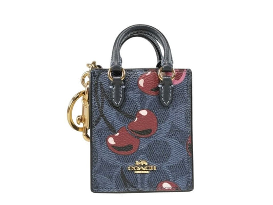 COACH コーチ キーホルダー ノースサウスミニトート シグネチャー CZ084 ブルー系 PVC レザー レディース バッグチャーム ゴールド金具 超美品