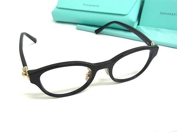 TIFFANY＆Co ティファニー 眼鏡 メガネフレーム TF 2273-D ブラック系×レンズ クリア アセテート レディース 伊達メガネ ゴールド金具 美品