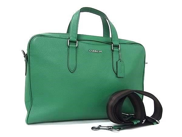 COACH コーチ ビジネスバッグ グラハム ストラクチャード ブリーフ C8174 グリーン系 レザー メンズ 2WAY ショルダーバッグ 美品