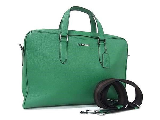 COACH コーチ ビジネスバッグ グラハム ストラクチャード ブリーフ C8174 グリーン系 レザー メンズ 2WAY ショルダーバッグ 美品