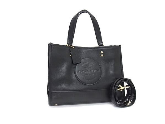 COACH コーチ ハンドバッグ デンプシー キャリーオール C2004 ブラック系 レザー レディース 2WAY ショルダーバッグ ゴールド金具 美品