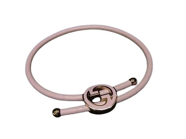 GUCCI グッチ ブレスレット ラッカーフィニッシュ ラウンド インターロッキングG 837355 ピンク ゴールド系 レザー メタル レディース ゴールド金具 超美品