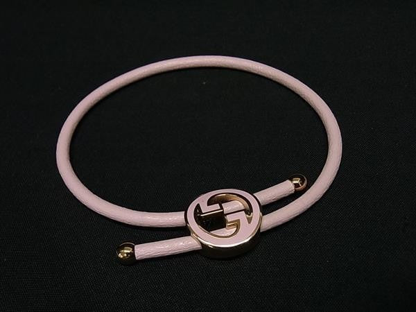 GUCCI グッチ ブレスレット ラッカーフィニッシュ ラウンド インターロッキングG 837355 ピンク ゴールド系 レザー メタル レディース ゴールド金具 超美品