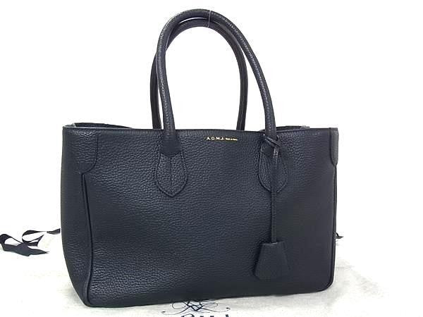 A.D.M.J. エーディーエムジェイ ハンドバッグ トートバッグ ネイビー系 レザー レディース ゴールド金具 超美品