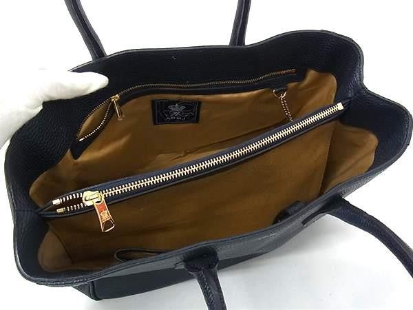 A.D.M.J. エーディーエムジェイ ハンドバッグ トートバッグ ネイビー系 レザー レディース ゴールド金具 超美品