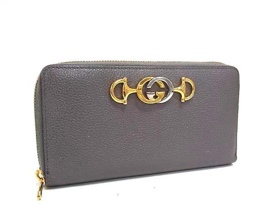 GUCCI グッチ 財布 ズゥミ 570661 グレー レザー ユニセックス ラウンドファスナー 長財布 美品