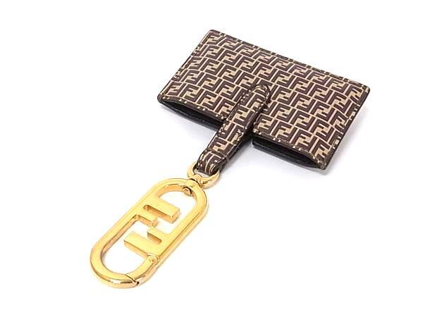 FENDI フェンディ キーホルダー ズッキーノ 7AS049 ブラウン レザー レディース ミラーホルダー ゴールド金具 美品