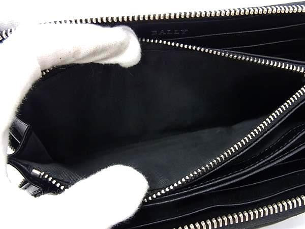 BALLY バリー 長財布 ブラック系 ジオメトリック加工レザー ユニセックス ラウンドファスナー 長財布 シルバー金具 美品