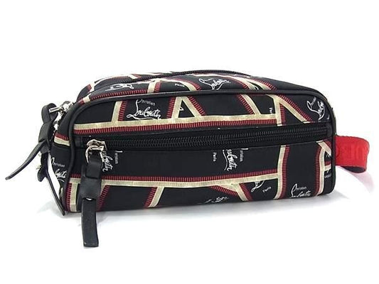 Christian Louboutin クリスチャン ルブタン クラッチバッグ ブラスター ブラック レッド ホワイト ナイロン メンズ スパイクスタッズ 美品