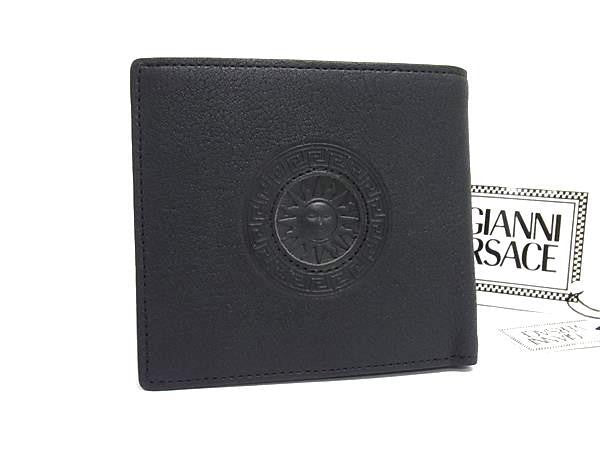 GIANNI VERSACE ジャンニ ヴェルサーチェ 二つ折り財布 サンバースト ブラック系 レザー メンズ 超美品