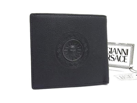 GIANNI VERSACE ジャンニ ヴェルサーチェ 二つ折り財布 サンバースト ブラック系 レザー メンズ 超美品