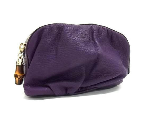 GUCCI グッチ ポーチ バンブー 246175 パープル系 レザー レディース 美品
