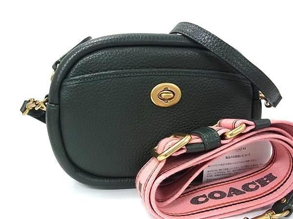 COACH コーチ ショルダーバッグ カメラ バッグ C4813 アマゾングリーン系 ソフト ペブル レザー レディース クロスボディバッグ 超美品