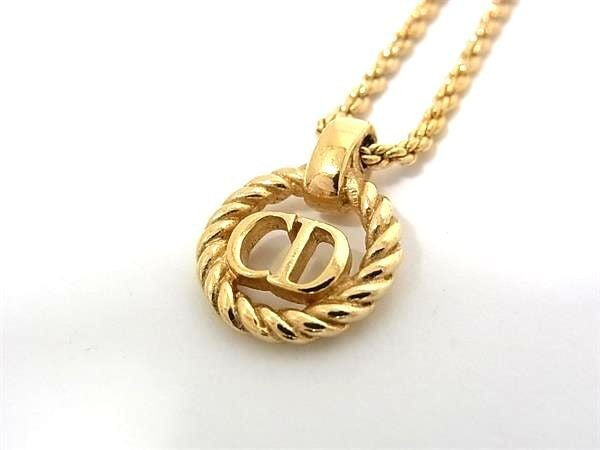 Christian Dior クリスチャン ディオール ネックレス CDロゴ ツイストサークル ゴールド系 メタル レディース 美品